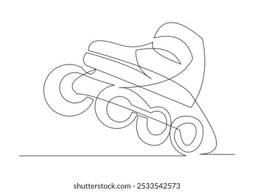 Continuous single line sketch drawing of rolling skates roller blade shoes quad wheel shoes funny and extreme sport concept one line vector illustration