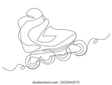 Continuous single line sketch drawing of rolling skates roller blade shoes quad wheel shoes funny and extreme sport concept one line vector illustration