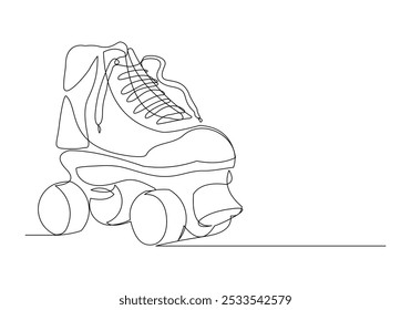 Continuous single line sketch drawing of rolling skates roller blade shoes quad wheel shoes funny and extreme sport concept one line vector illustration