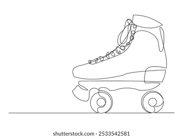 Continuous single line sketch drawing of rolling skates roller blade shoes quad wheel shoes funny and extreme sport concept one line vector illustration