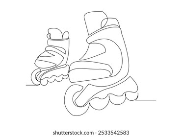 Continuous single line sketch drawing of rolling skates roller blade shoes quad wheel shoes funny and extreme sport concept one line vector illustration