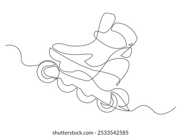 Continuous single line sketch drawing of rolling skates roller blade shoes quad wheel shoes funny and extreme sport concept one line vector illustration