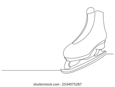 Continuous single line sketch drawing of ice skate shoe extreme sport winter accessories one line vector illustration