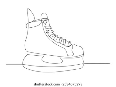 Continuous single line sketch drawing of ice skate shoe extreme sport winter accessories one line vector illustration