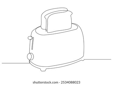 Continuous single line sketch drawing of electric bakery  bread toaster for breakfast food. Household home kitchen appliance tool electronic electrical one line vector illustration