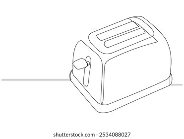 Desenho de esboço de linha única contínuo de torradeira de pão de padaria elétrica para comida de café da manhã. Casa ferramenta eletrodoméstico cozinha ferramenta eletrônica elétrica uma linha vetor ilustração