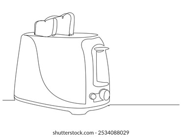 Continuous single line sketch drawing of electric bakery  bread toaster for breakfast food. Household home kitchen appliance tool electronic electrical one line vector illustration