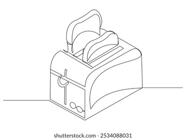 Continuous single line sketch drawing of electric bakery  bread toaster for breakfast food. Household home kitchen appliance tool electronic electrical one line vector illustration