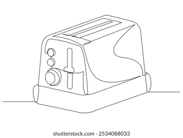 Continuous single line sketch drawing of electric bakery  bread toaster for breakfast food. Household home kitchen appliance tool electronic electrical one line vector illustration