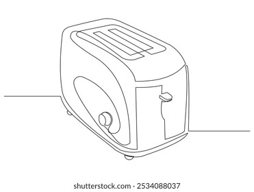 Dibujo de boceto continuo de una sola línea de tostadora eléctrica de pan de panadería para comida de desayuno. Electrodomésticos domésticos electrodomésticos de cocina herramienta electrónica eléctrica de una línea de Ilustración vectorial