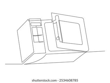 Dibujo continuo de boceto de una sola línea de horno de microondas cocina electrónica electrodoméstico utensilio de cocina una línea Ilustración vectorial