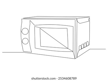 Dibujo continuo de boceto de una sola línea de horno de microondas cocina electrónica electrodoméstico utensilio de cocina una línea Ilustración vectorial