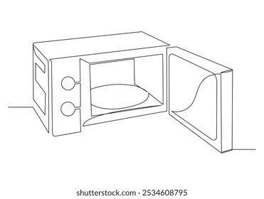 Dibujo continuo de boceto de una sola línea de horno de microondas cocina electrónica electrodoméstico utensilio de cocina una línea Ilustración vectorial