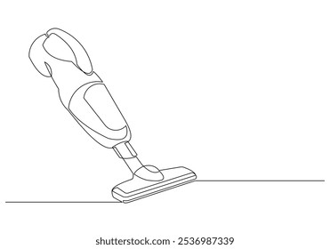 Continuous single line sketch drawing of vacuum cleaner electric household appliance one line editable stroke vector illustration