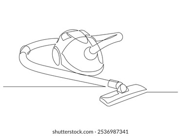 Continuous single line sketch drawing of vacuum cleaner electric household appliance one line editable stroke vector illustration