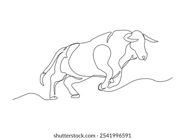 Continuous single line sketch drawing of angry bull cow buffalo wild mammal animal wildlife editable stroke vector illustration