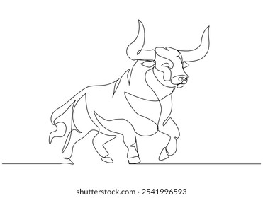 Continuous single line sketch drawing of angry bull cow buffalo wild mammal animal wildlife editable stroke vector illustration