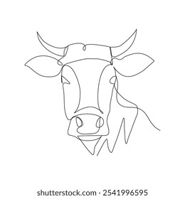 Continuous single line sketch drawing of angry bull cow buffalo wild mammal animal wildlife editable stroke vector illustration