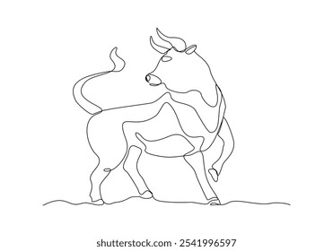 Continuous single line sketch drawing of angry bull cow buffalo wild mammal animal wildlife editable stroke vector illustration