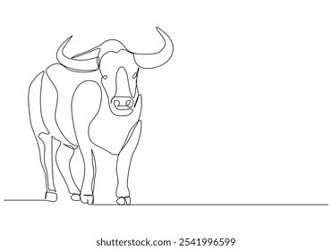 Continuous single line sketch drawing of angry bull cow buffalo wild mammal animal wildlife editable stroke vector illustration