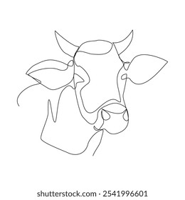 Continuous single line sketch drawing of angry bull cow buffalo wild mammal animal wildlife editable stroke vector illustration