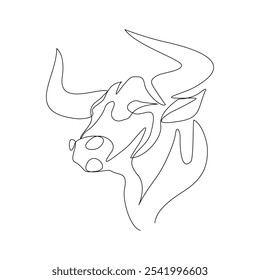 Continuous single line sketch drawing of angry bull cow buffalo wild mammal animal wildlife editable stroke vector illustration