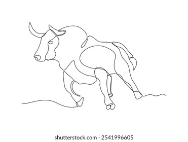 Continuous single line sketch drawing of angry bull cow buffalo wild mammal animal wildlife editable stroke vector illustration