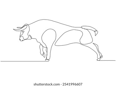 Continuous single line sketch drawing of angry bull cow buffalo wild mammal animal wildlife editable stroke vector illustration