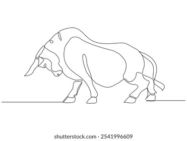 Continuous single line sketch drawing of angry bull cow buffalo wild mammal animal wildlife editable stroke vector illustration