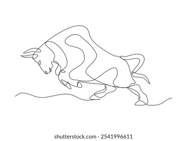 Continuous single line sketch drawing of angry bull cow buffalo wild mammal animal wildlife editable stroke vector illustration