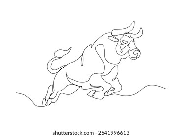 Continuous single line sketch drawing of angry bull cow buffalo wild mammal animal wildlife editable stroke vector illustration