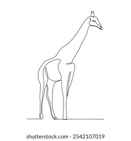 Continuous single line sketch drawing of wild giraffe standing tall in wildlife editable stroke vector illustration