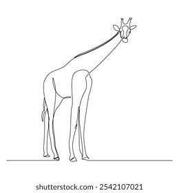 Continuous single line sketch drawing of wild giraffe standing tall in wildlife editable stroke vector illustration