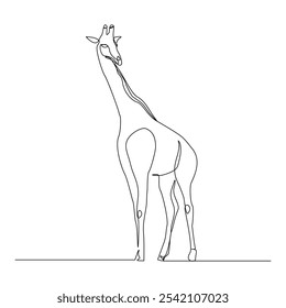 Continuous single line sketch drawing of wild giraffe standing tall in wildlife editable stroke vector illustration