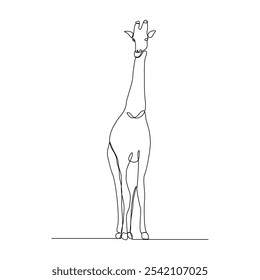 Continuous single line sketch drawing of wild giraffe standing tall in wildlife editable stroke vector illustration