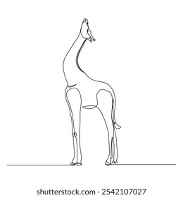 Continuous single line sketch drawing of wild giraffe standing tall in wildlife editable stroke vector illustration