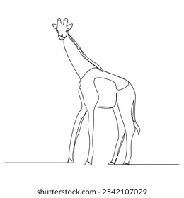 Continuous single line sketch drawing of wild giraffe standing tall in wildlife editable stroke vector illustration