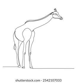 Continuous single line sketch drawing of wild giraffe standing tall in wildlife editable stroke vector illustration