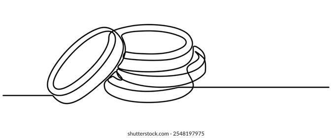 Continuous single line sketch drawing art of business woman with big money coin. One line of saving dollar coins money vector illustration, continuous line drawing of dollar coin icon.single line draw