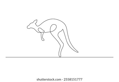 Continuous single line sketch drawing of kangaroo australia endemic animal mammal, Continuous Line Drawing of a Kangaroo Hopping, Continuous one simple single abstract line drawing of kangaroo ico