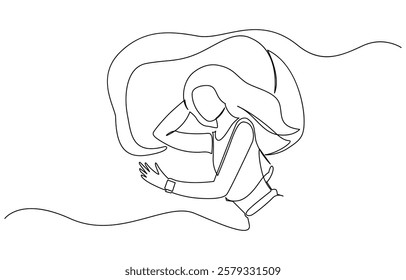 Continuous single line sketch drawing of woman sleeping on pillow bed one line lifestyle vector, Woman home sleep relax relax calm tired one line art design vector.