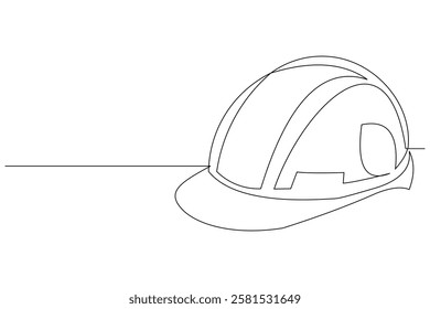 Continuous single line sketch drawing safety helmet hardhat engineer architect head protection. One line art industrial equipment professional work vector illustration