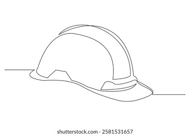 Continuous single line sketch drawing safety helmet hardhat engineer architect head protection. One line art industrial equipment professional work vector illustration
