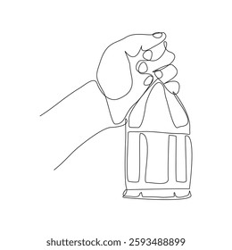 Continuous single line sketch drawing of hand holding islamic arabic lantern ramadan kareem eid mubarak vector illustration