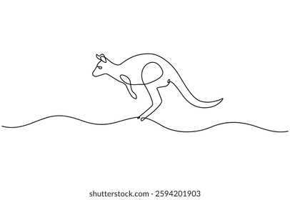 Continuous single line sketch drawing of kangaroo Australia endemic animal mammals wild life, Single line continuous drawing of kangaroo simple vector of standing kangaroo line art illustration.