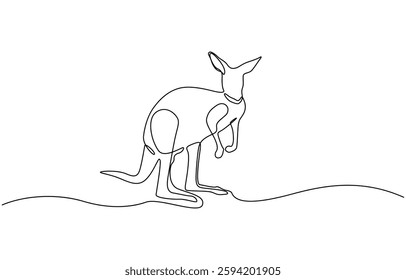 Continuous single line sketch drawing of kangaroo Australia endemic animal mammals wild life, Single line continuous drawing of kangaroo simple vector of standing kangaroo line art illustration.