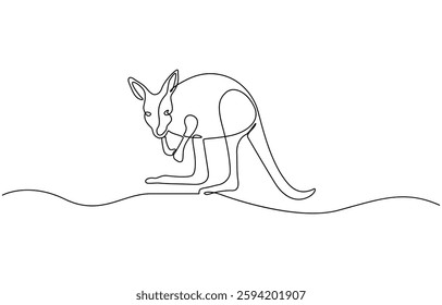 Continuous single line sketch drawing of kangaroo Australia endemic animal mammals wild life, Single line continuous drawing of kangaroo simple vector of standing kangaroo line art illustration.