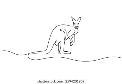 Continuous single line sketch drawing of kangaroo Australia endemic animal mammals wild life, Single line continuous drawing of kangaroo simple vector of standing kangaroo line art illustration.