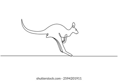 Continuous single line sketch drawing of kangaroo Australia endemic animal mammals wild life, Single line continuous drawing of kangaroo simple vector of standing kangaroo line art illustration.