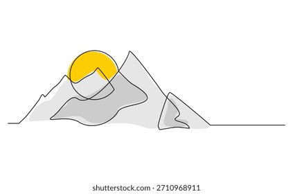 Dibujo continuo de boceto de una línea de paisaje de montaña naturaleza aventura viaje volcán una línea Ilustración vectorial editable trazo